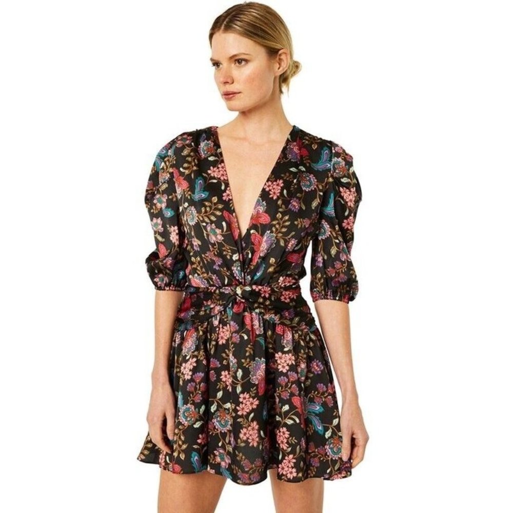 MISA Los Angeles Narcissa Dress Gemstone Floral Satin - Picture 2 of 7